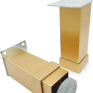 Picior ajustabil pătrat 40x40 mm., din aluminiu, H50/80/100/110/120/150/200 mm., cu mască din PLS. - Aur mat, 120 mm.